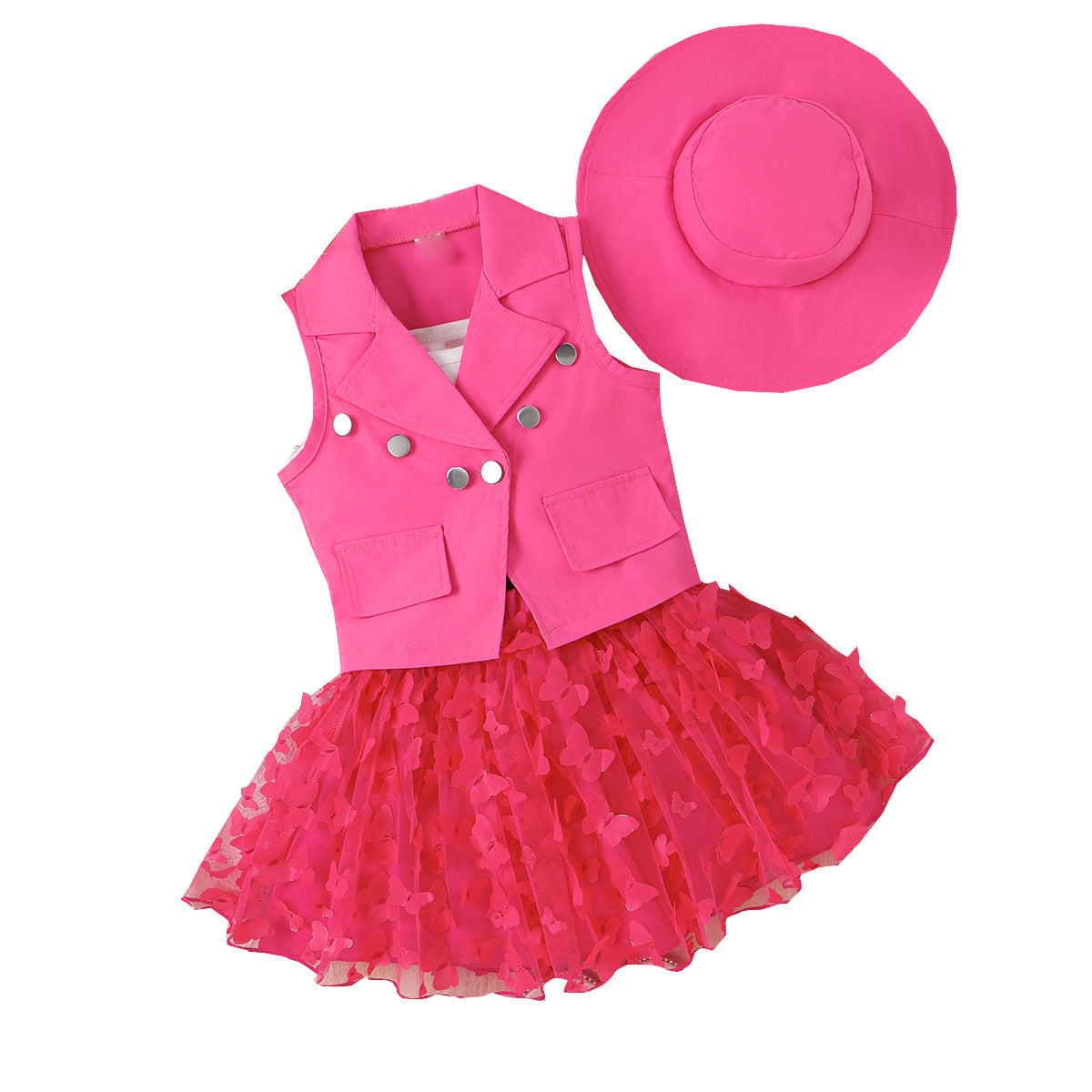 Candy Dream | Girls Lapel Jacket, Butterfly Mesh Skirt & Hat 4-Piece Set