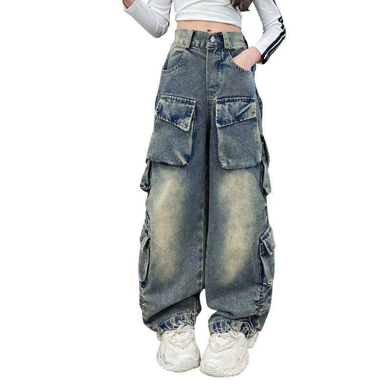 The Urban Rebel | Girl's Tiger-Print Denim Overalls