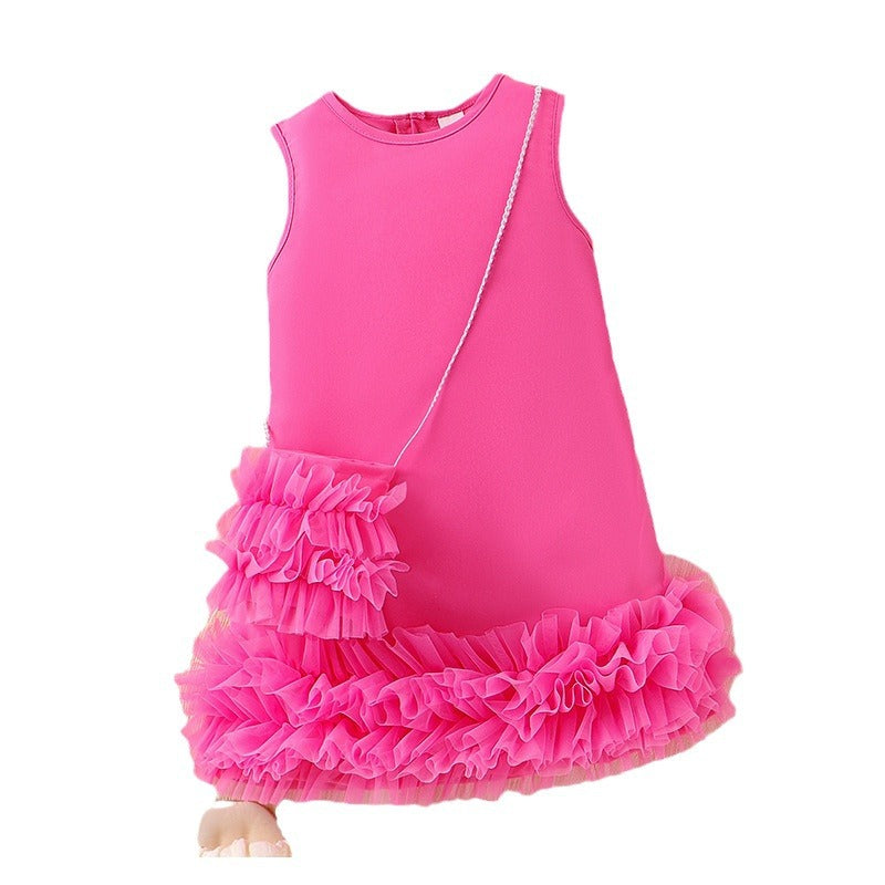 Girls Western Summer Dress - Sleeveless A-Line Mesh Cake Skirt
