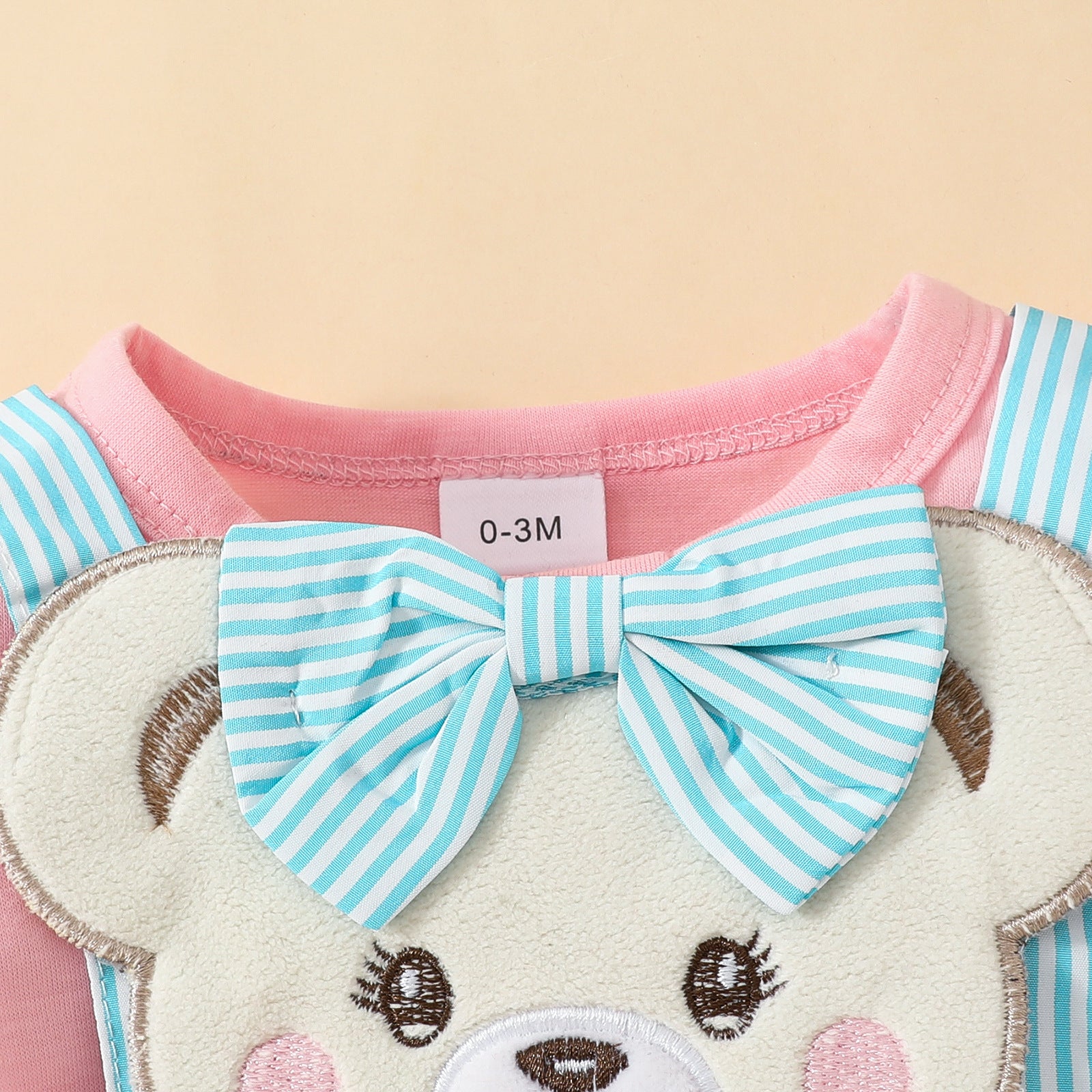 The Honey Bear Heirloom | Baby Girl Bear Embroidered "Fake Suspender" Romper Dress