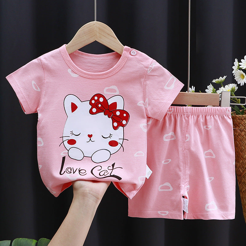 Kids Pure Cotton Summer Set - Breathable Korean Fashion Short-Sleeve Outfit