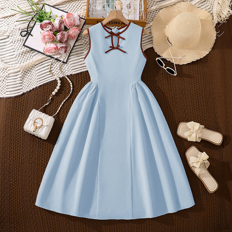 Riviera Elegance | Girls Sleeveless Patchwork Waist Elegant Maxi Dress