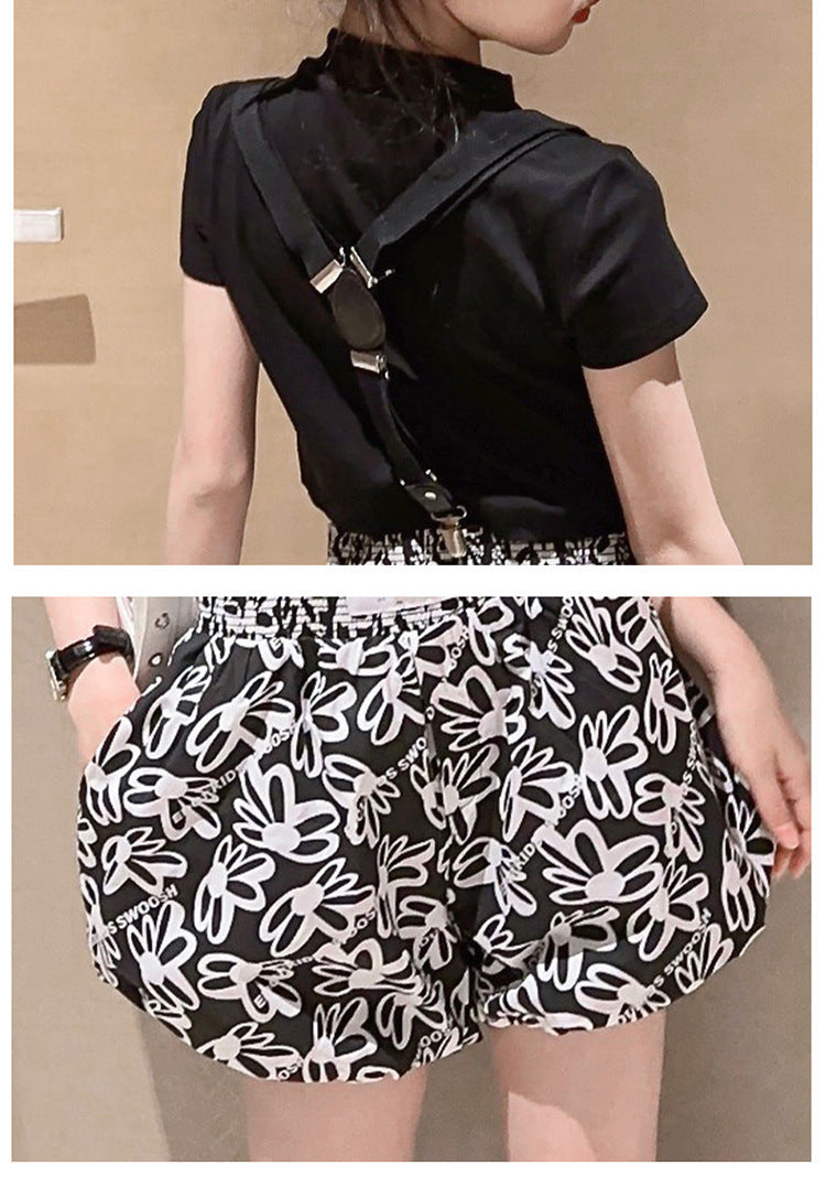 The Urban-Luxe | Girls’ "Letter-Link" Letter Print Strap Shorts Set