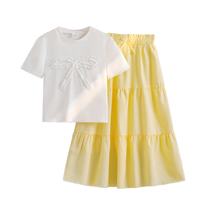 Boho Blossom | Girls Bow Short-Sleeve Top & Bohemian Tiered Cake Skirt Set