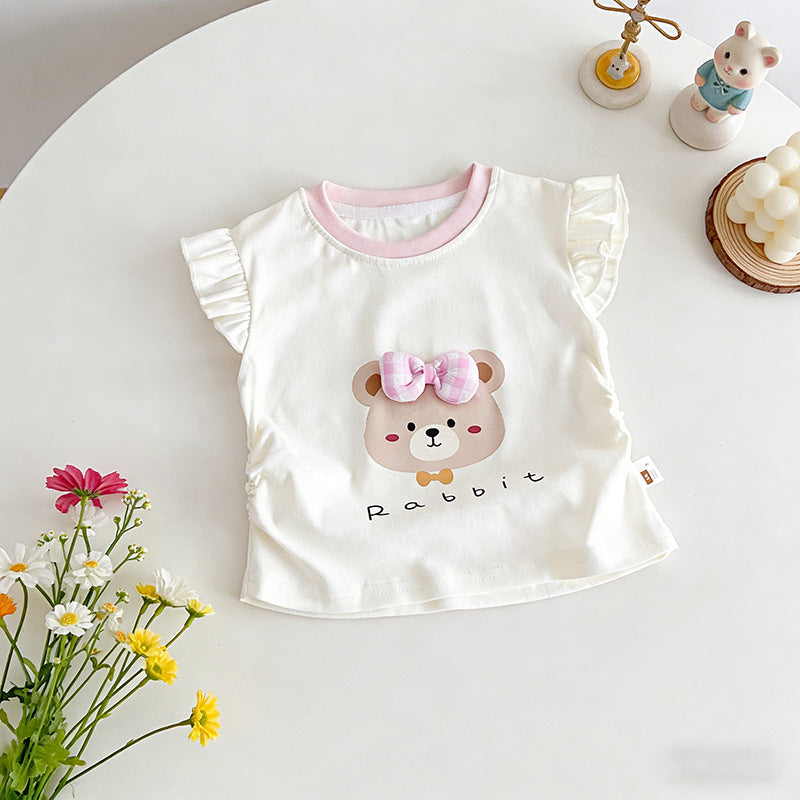 Girls Rabbit Print Flutter Sleeve Vest Top