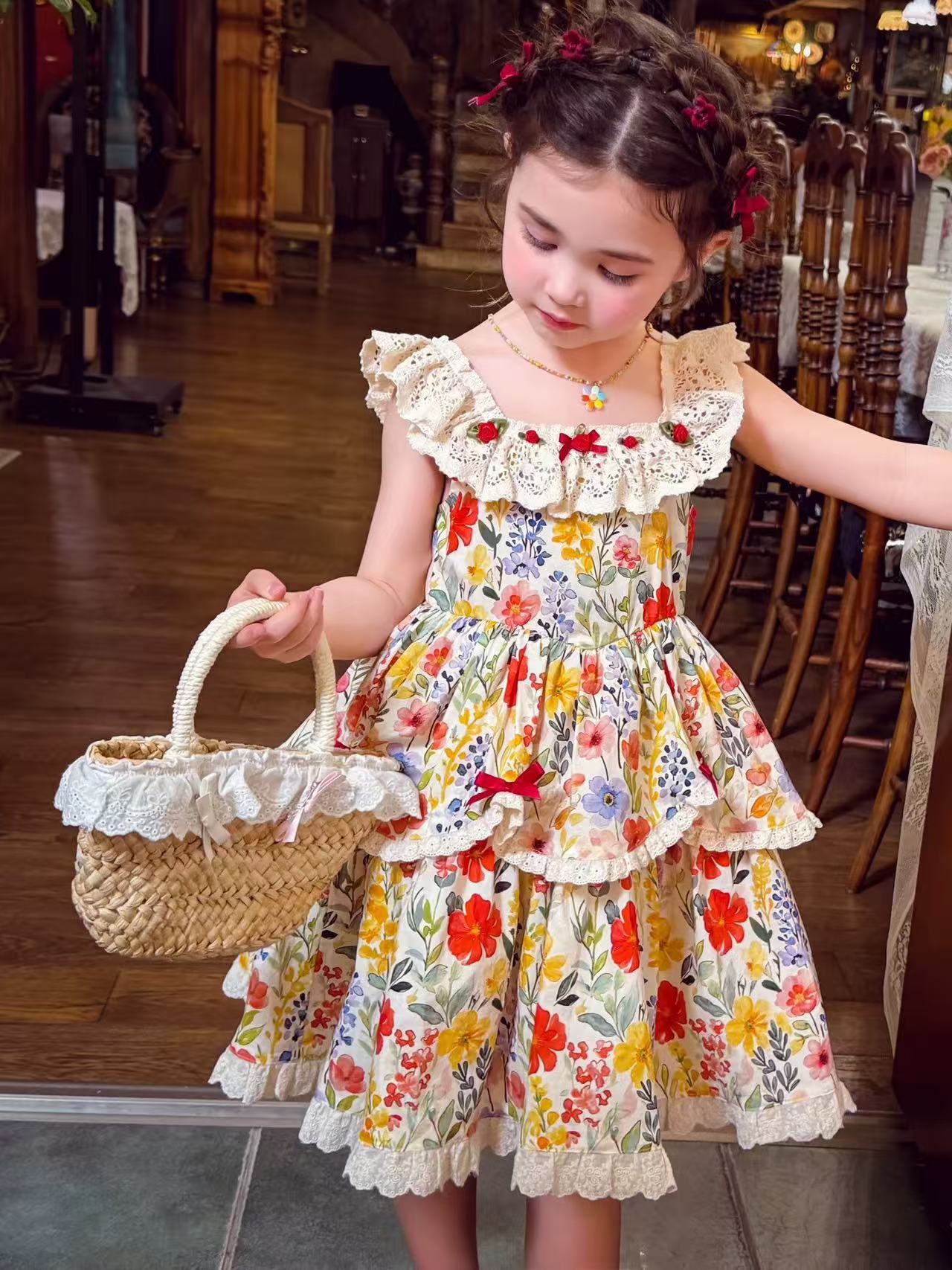 Girls Lolita Lace Princess Dress | Summer Floral Dress