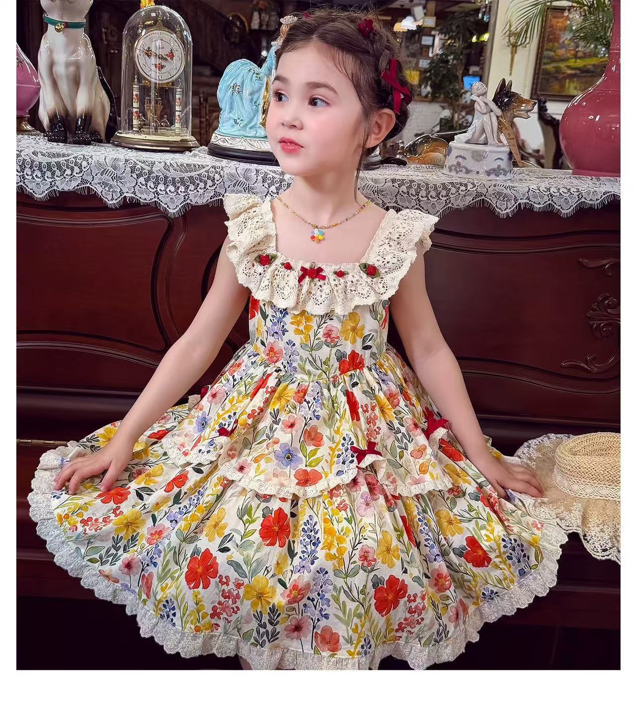 Girls Lolita Lace Princess Dress | Summer Floral Dress
