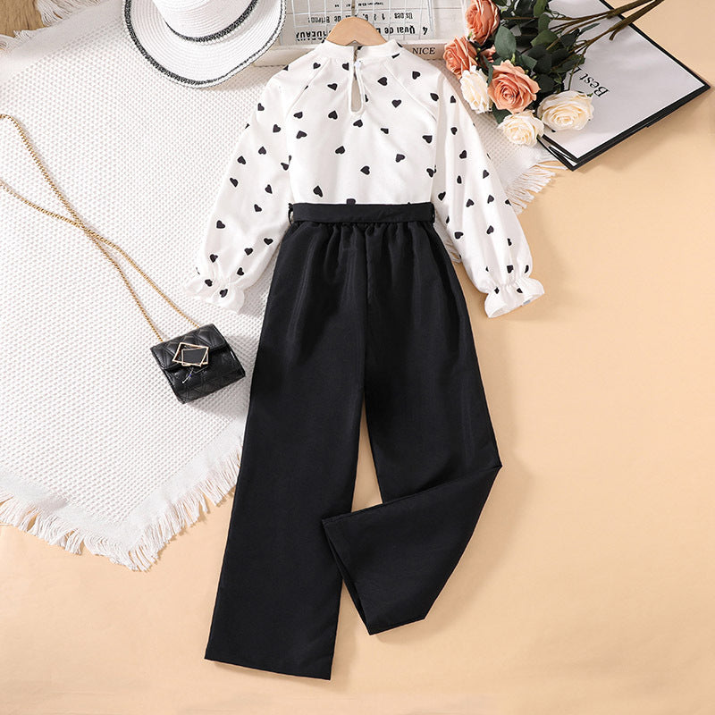 Girls Love Heart Print Two Piece Set | Spring Valentine's Day Long Sleeve Top