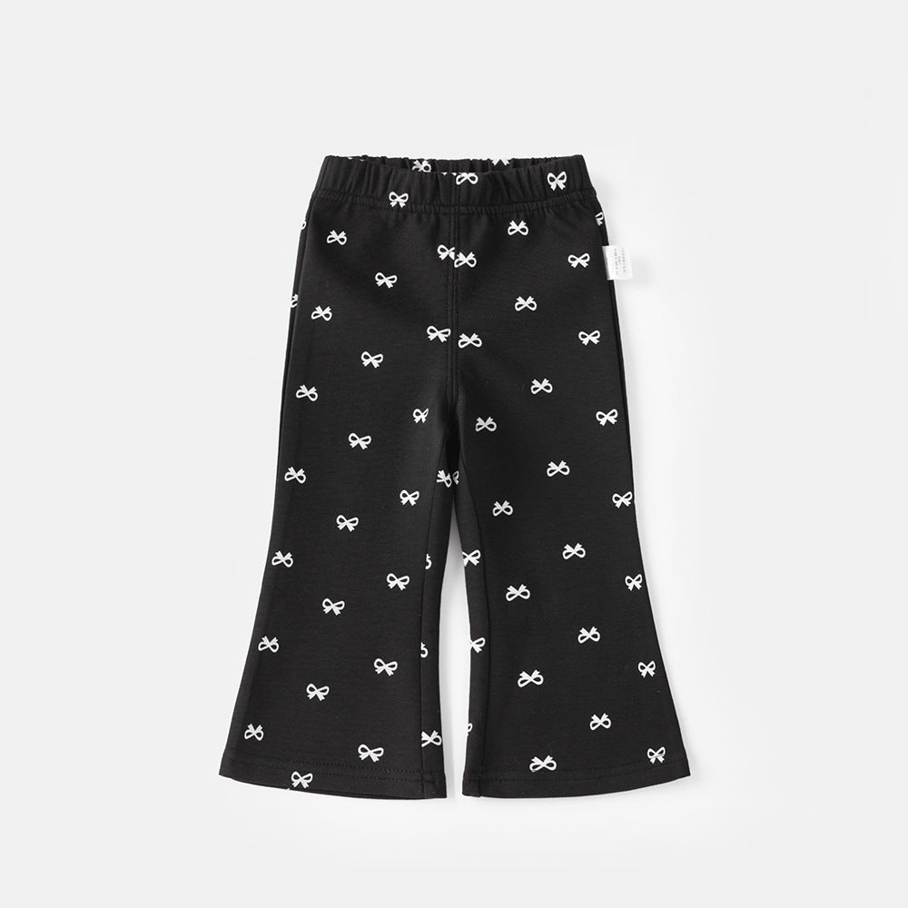Girls Micro Flared Pants | Spring Love Print Casual Trousers