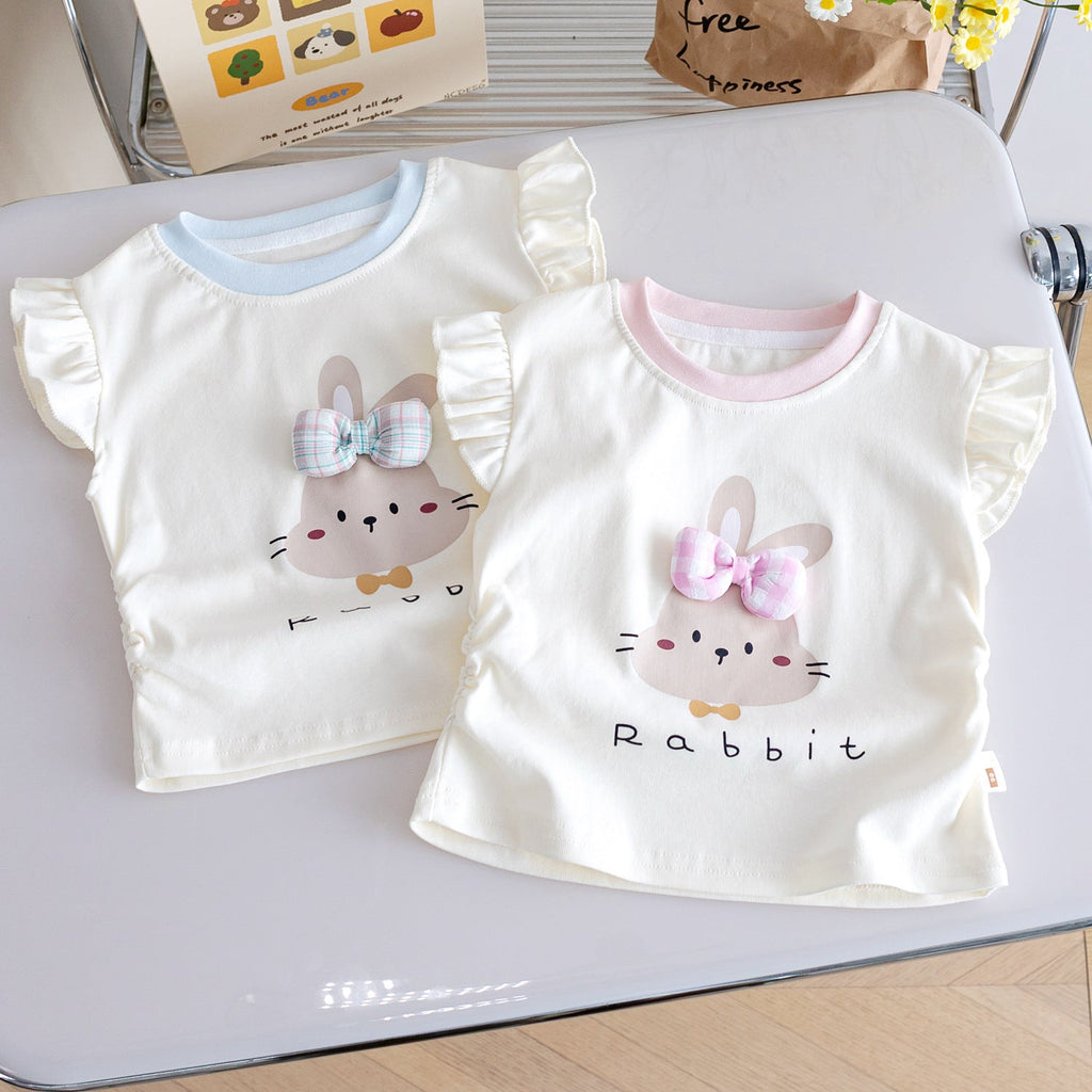 Girls Rabbit Print Flutter Sleeve Vest Top