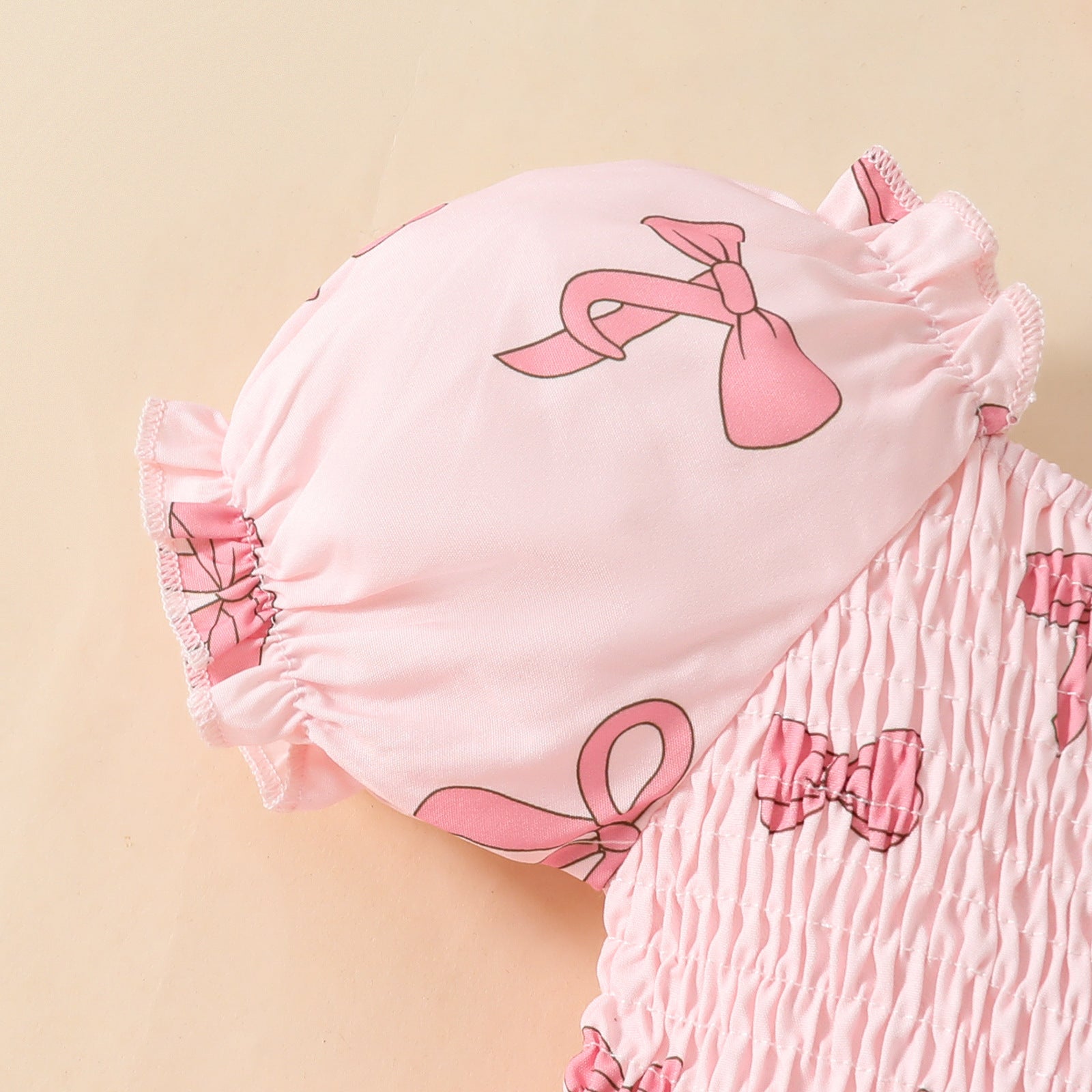The Pink Peony | Baby Girl’s Bowknot Print Square Neck Romper Dress
