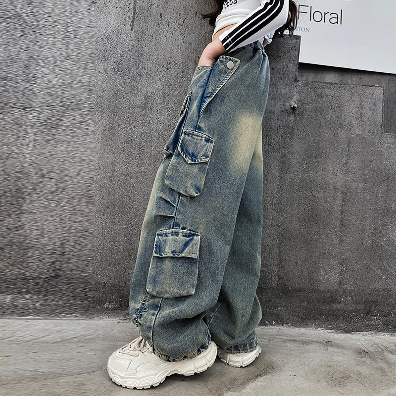 The Urban Rebel | Girl's Tiger-Print Denim Overalls