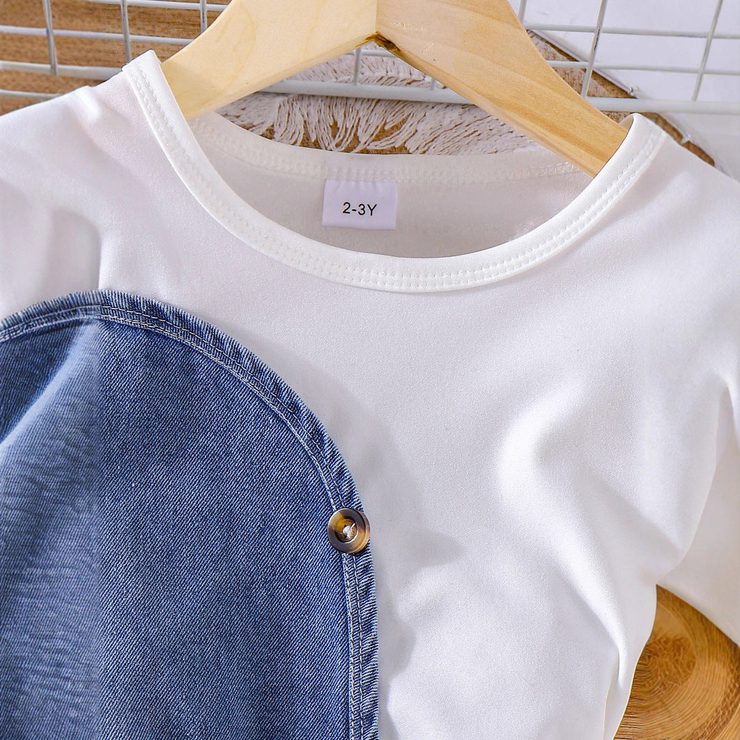 Girls Western Denim Splicing Dress - Trendy Irregular Summer Outfit