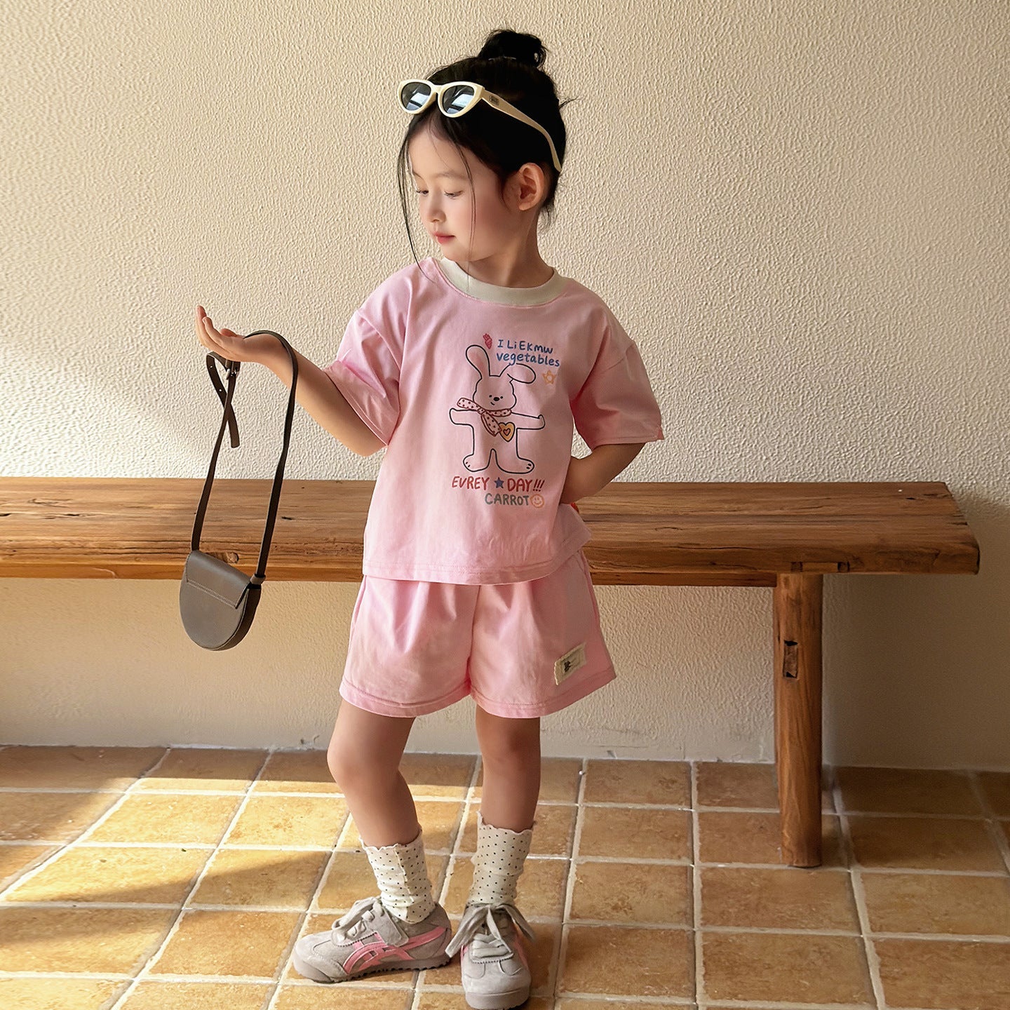 Girls Korean Style Short-Sleeve - Breathable Summer Fashion Shorts Set