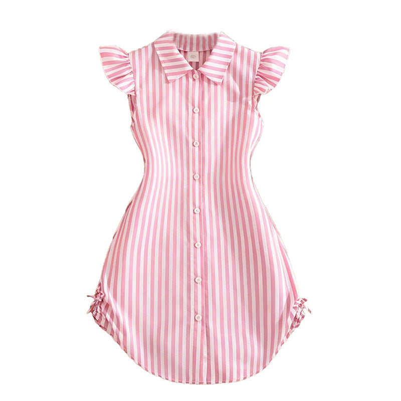 Preppy Prep | Girls Minimalist Striped Collared Shirt Dress