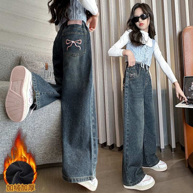 The Velour Voyager | Girls' Wide-Leg Velvet Denim Trousers
