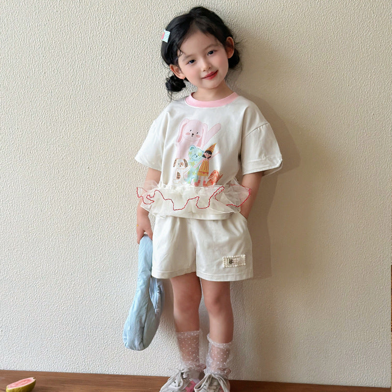 Girls Korean Style Short-Sleeve - Breathable Summer Fashion Shorts Set