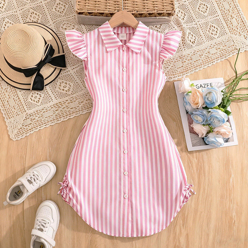 Preppy Prep | Girls Minimalist Striped Collared Shirt Dress