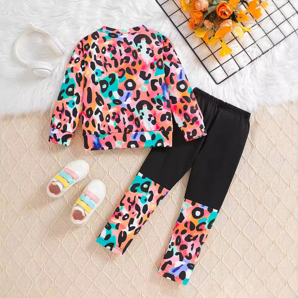 The Chroma-Flare | Girls’ Spring/Autumn Cartoon Full-Print Flared Suit