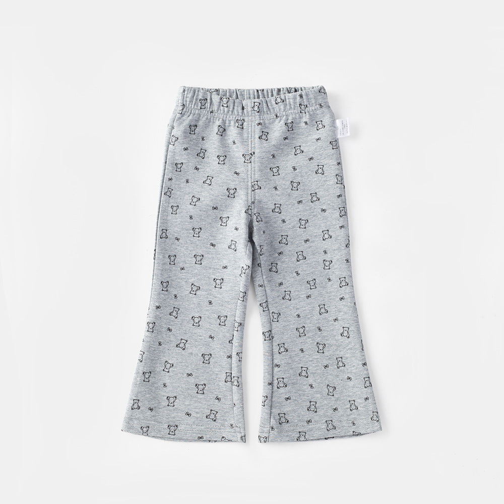 Girls Micro Flared Pants | Spring Love Print Casual Trousers