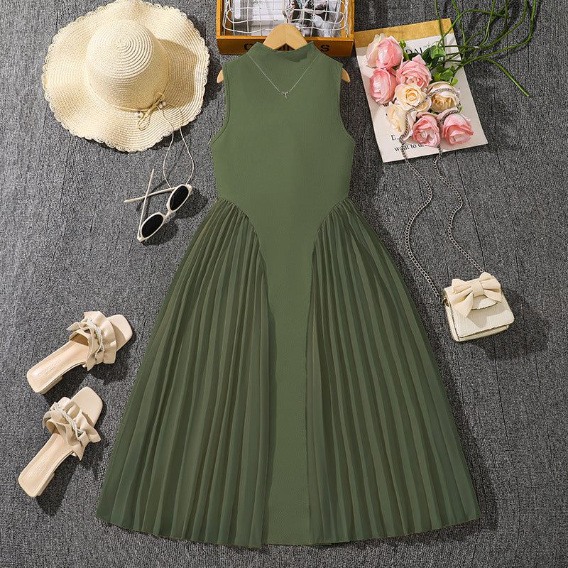 Girls Pleated Sleeveless Long Dress — Summer