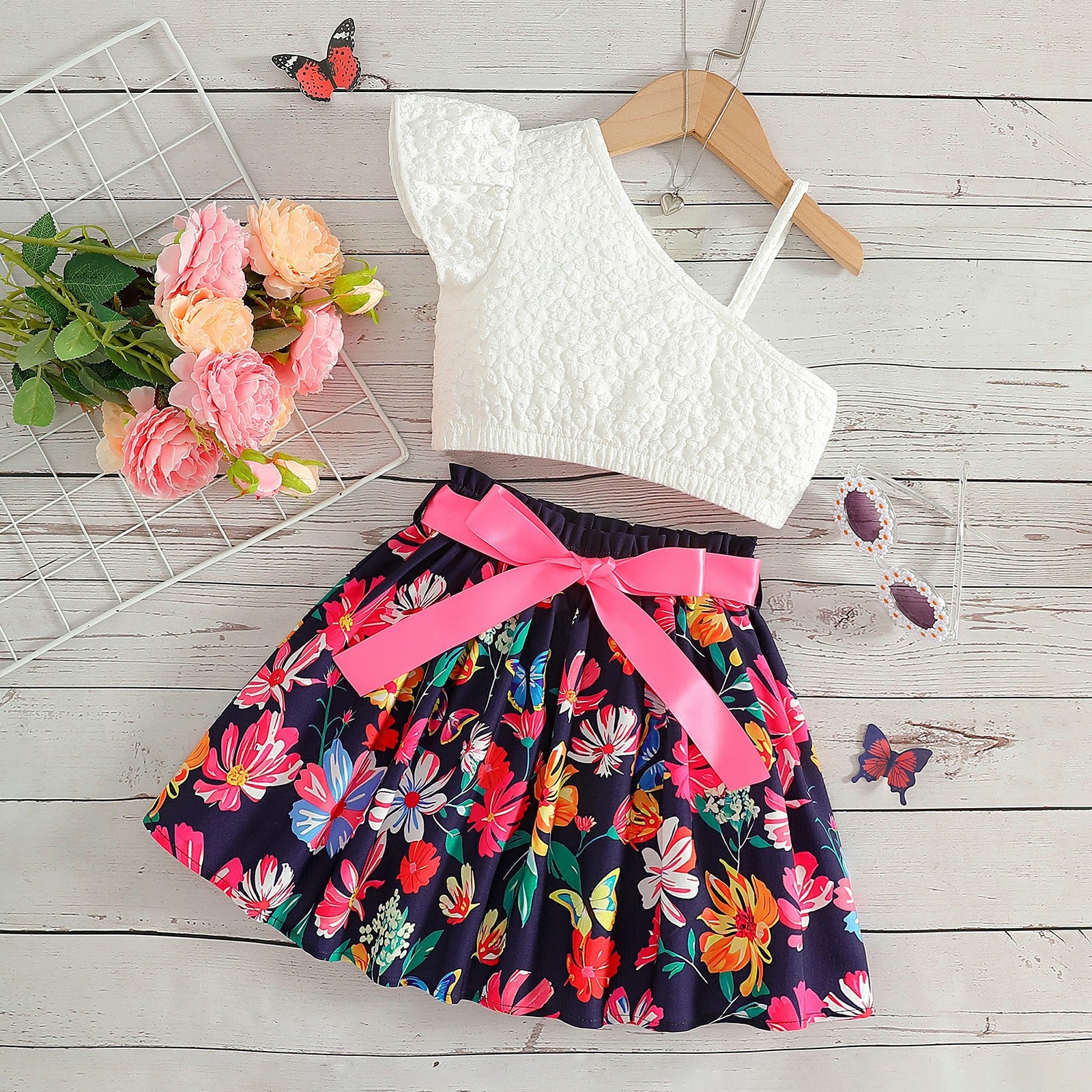 The Blossom Bell | Girls’ Summer Floral A-Line Umbrella Skirt