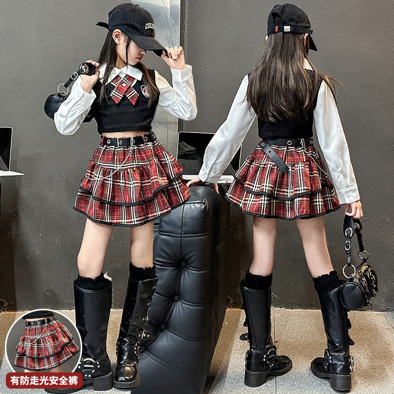 The Prep Maverick | Girls’ Tiger-Graphic JK Plaid Uniform Set