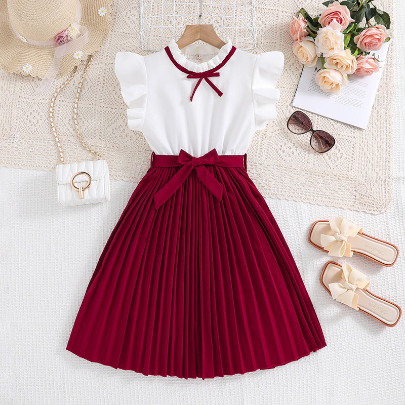Girls Flying Sleeve Princess Dress |  Spring Summer Color Block Korean Dress