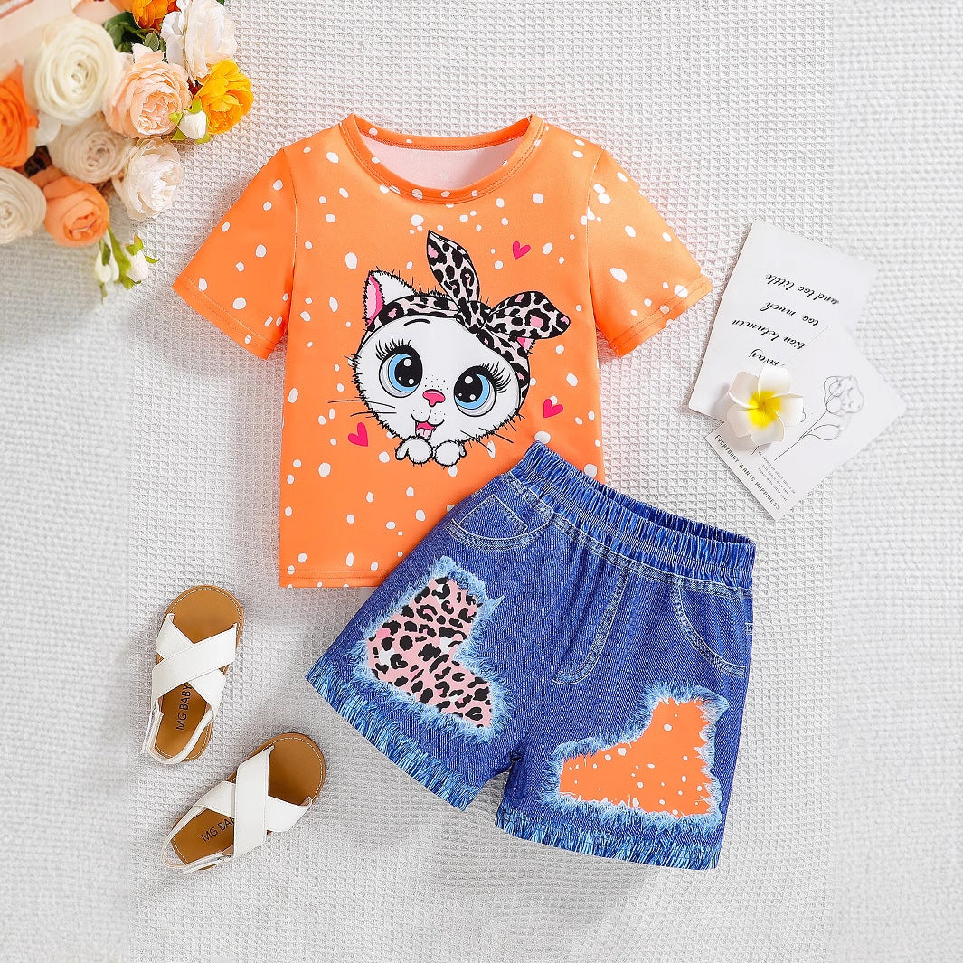 The Urban Jungle | Young Girls’ Cartoon Avatar & Leopard Print 2-Piece Set