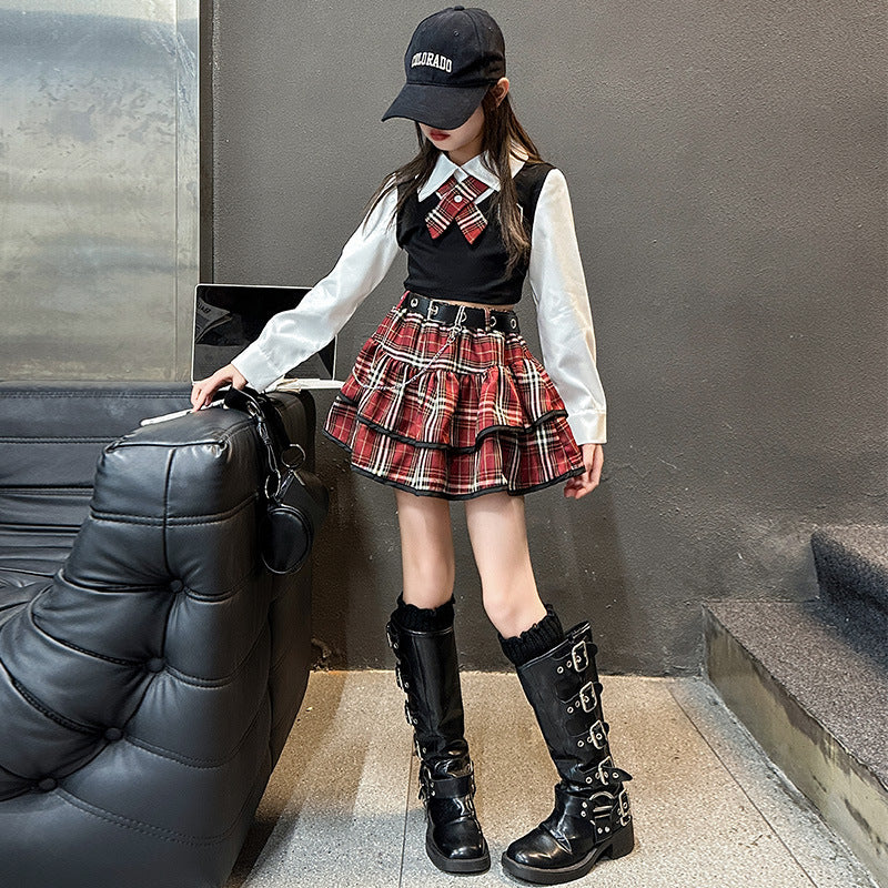 The Prep Maverick | Girls’ Tiger-Graphic JK Plaid Uniform Set
