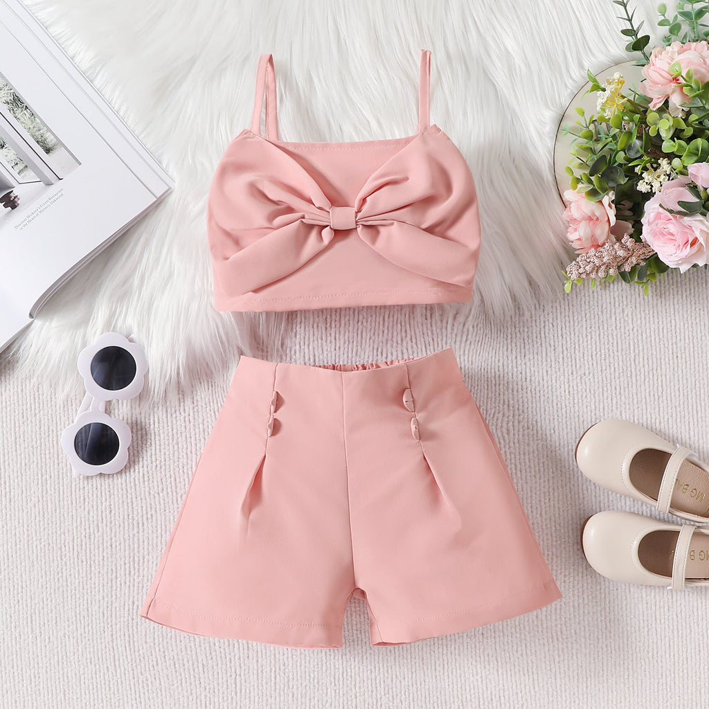 Girls Western Style Bow Tie Suspender Top - Matching Fashion Shorts Set