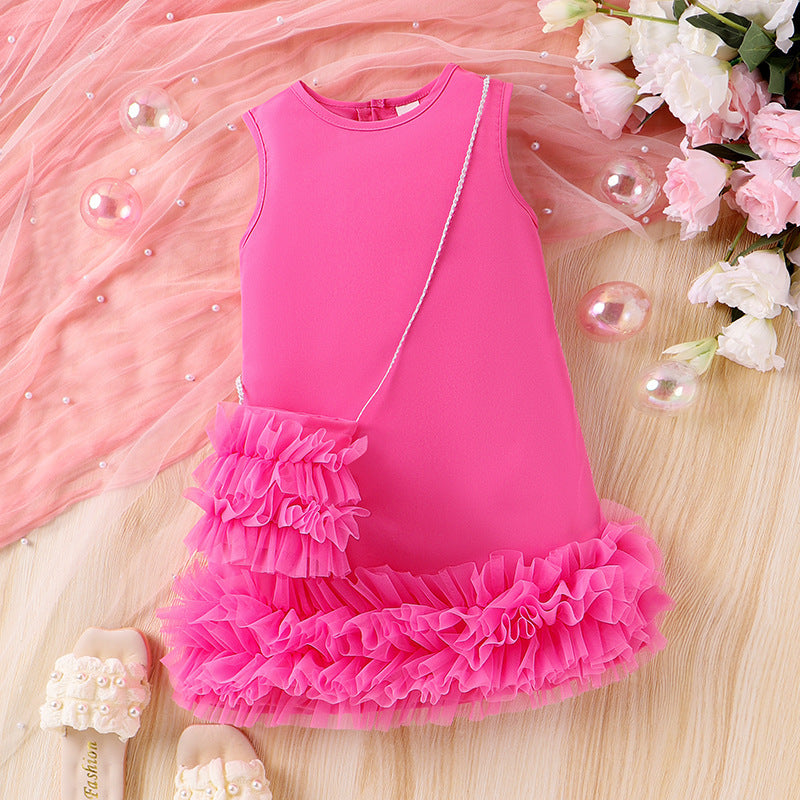 Girls Western Summer Dress - Sleeveless A-Line Mesh Cake Skirt
