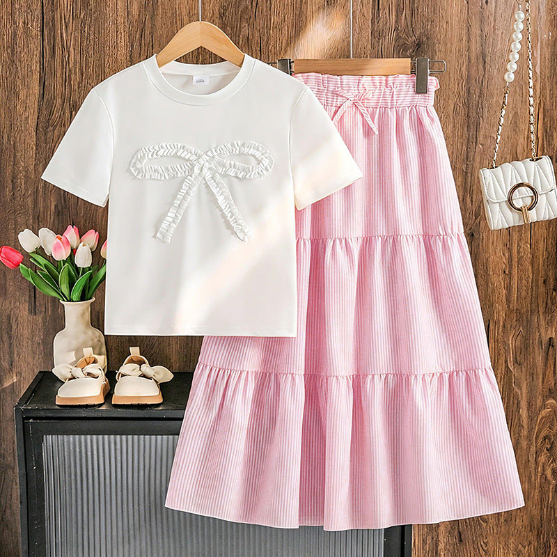 Boho Blossom | Girls Bow Short-Sleeve Top & Bohemian Tiered Cake Skirt Set