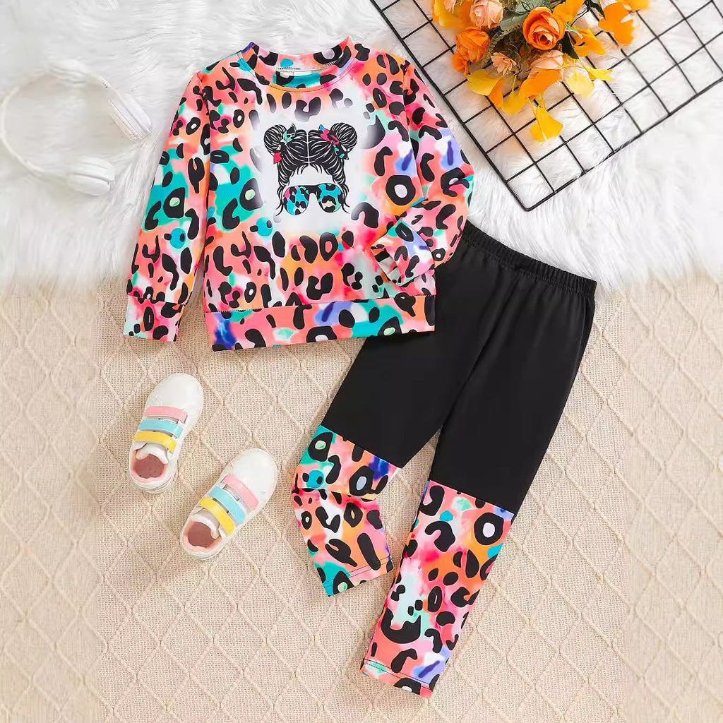 The Chroma-Flare | Girls’ Spring/Autumn Cartoon Full-Print Flared Suit