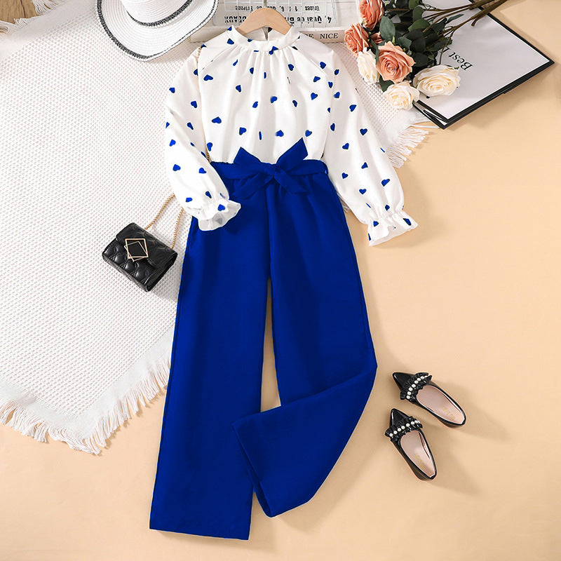 Girls Love Heart Print Two Piece Set | Spring Valentine's Day Long Sleeve Top