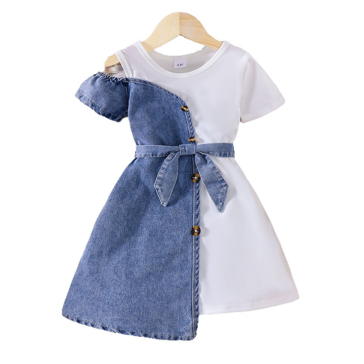 Girls Western Denim Splicing Dress - Trendy Irregular Summer Outfit