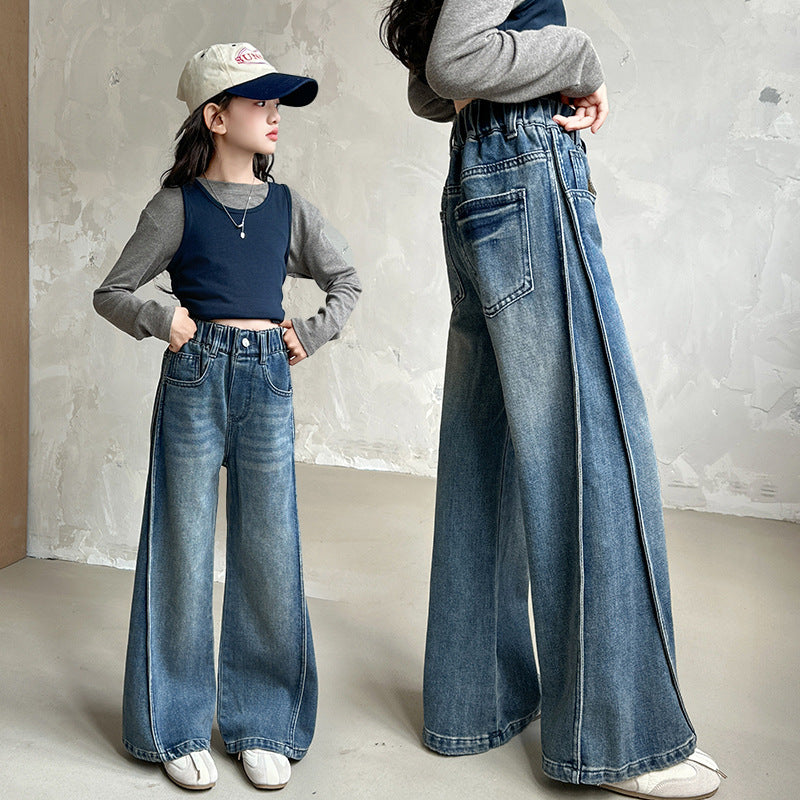 The Skyline Stride | Girls' High-Waist Wide-Leg Floor Length Jeans