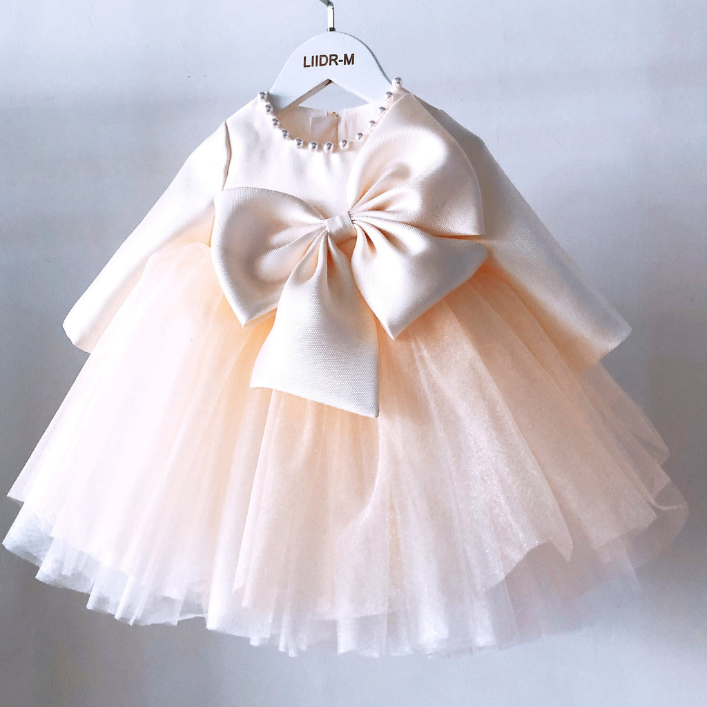 The Winter Blossom | Long-Sleeve Big Bow Birthday Princess Dress