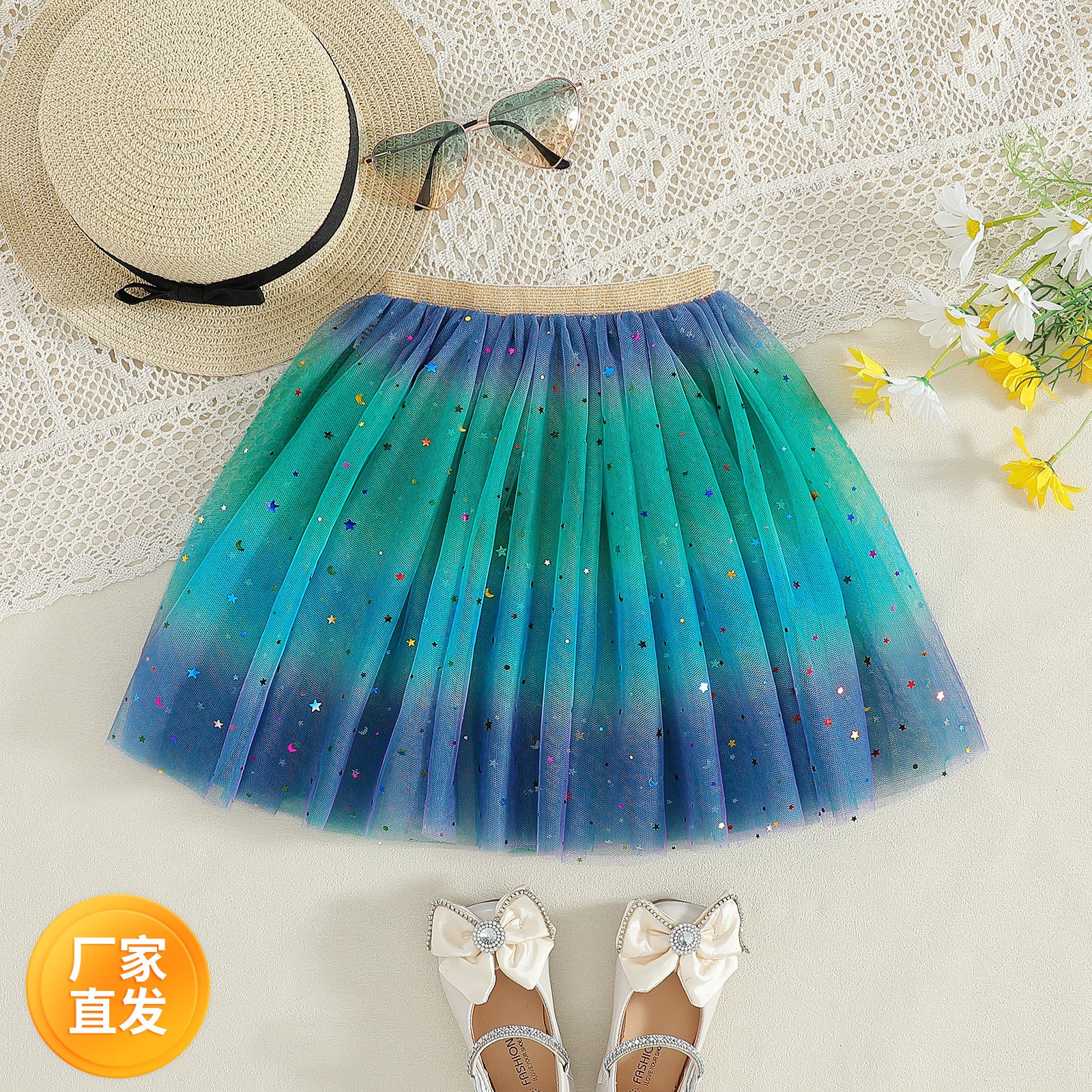 The Spectrum Shimmer | Girls’ Rainbow Sequin Performance Puffy Skirt