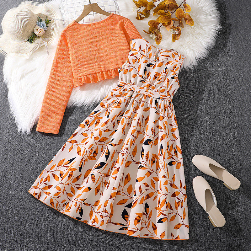 Girls Printed Dress with Long Sleeve Jacket |Kids Two Piece Outfit
