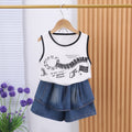 The Azure-Aero | Girls’ "Internet Celebrity" Denim Culotte & Vest Set