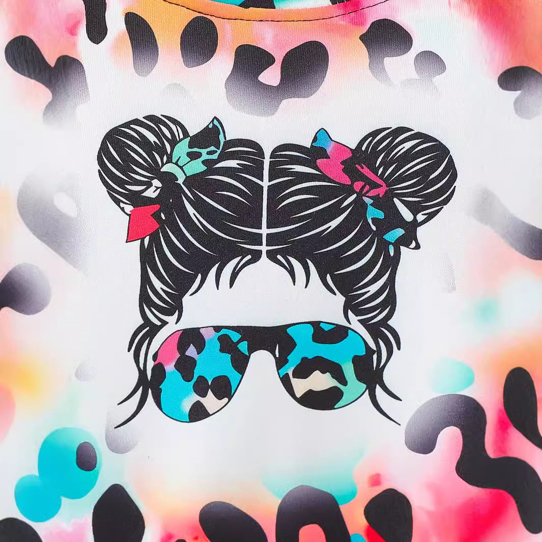 The Chroma-Flare | Girls’ Spring/Autumn Cartoon Full-Print Flared Suit