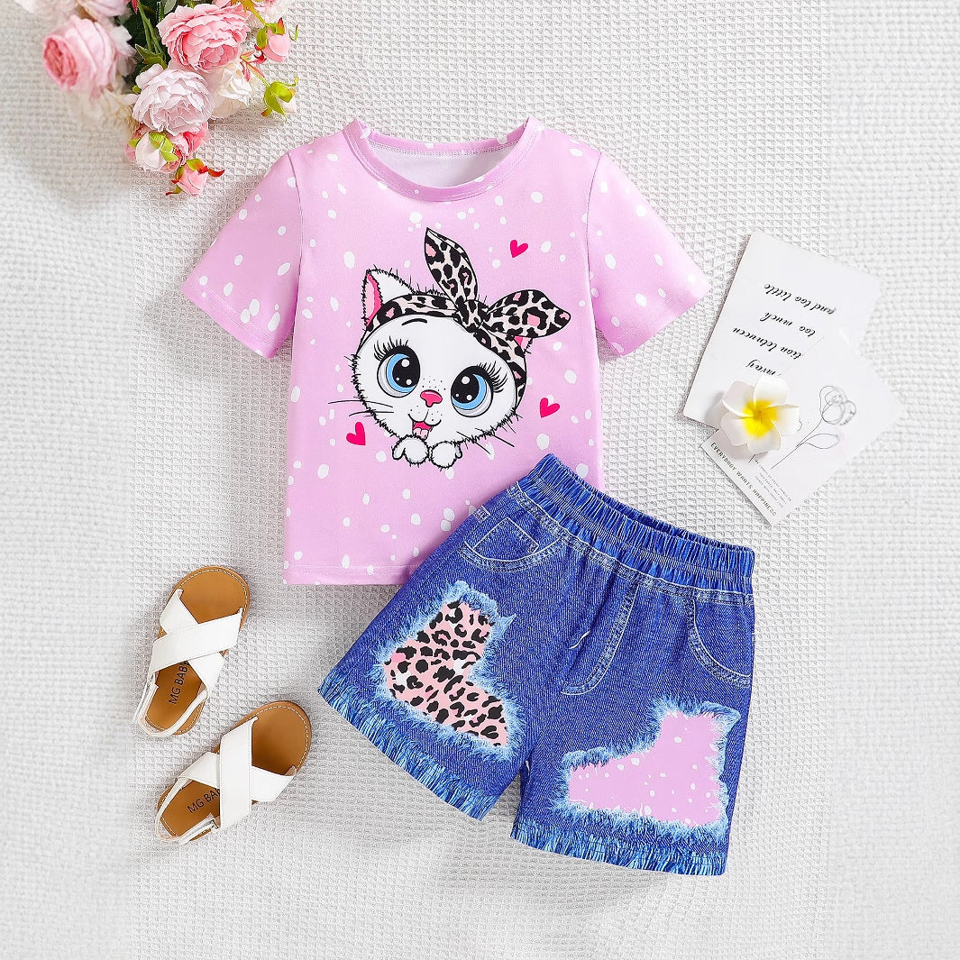 The Urban Jungle | Young Girls’ Cartoon Avatar & Leopard Print 2-Piece Set