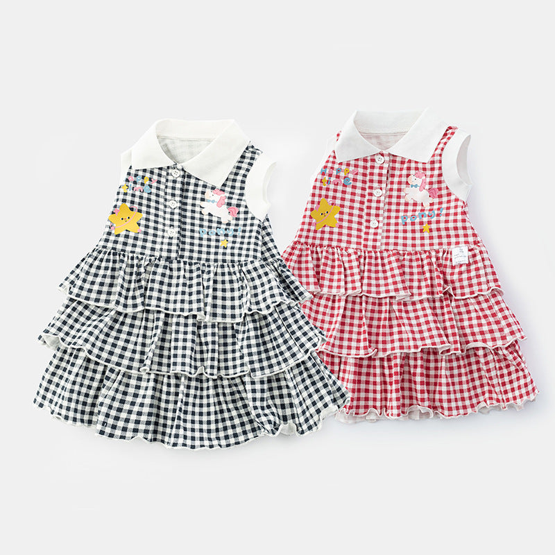 Girls Summer Sleeveless Dress | Printed Cake Vest Skirt