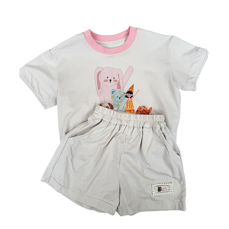 Girls Korean Style Short-Sleeve - Breathable Summer Fashion Shorts Set