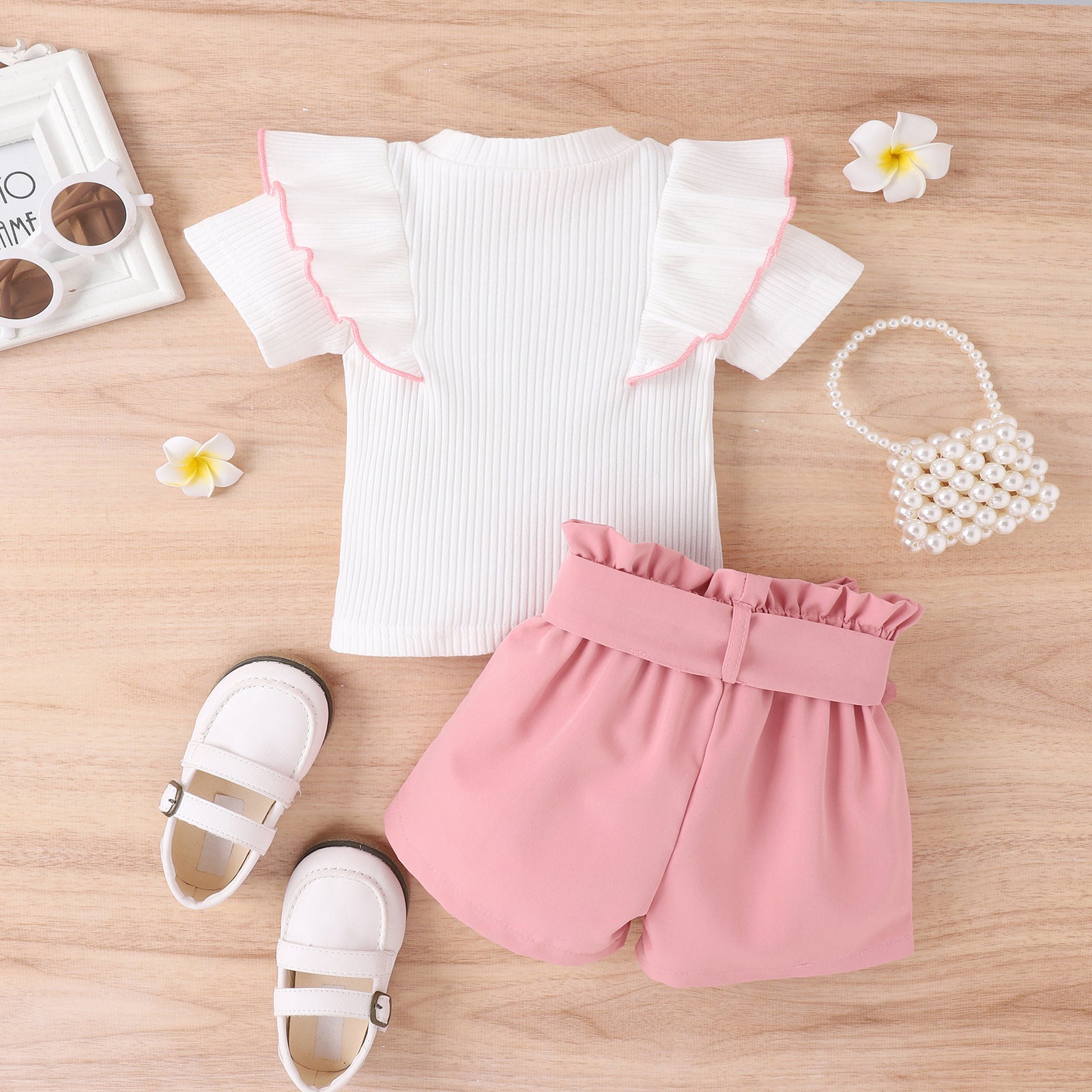 The Minimalist Muse | Girls’ White Flare Top & Tailored Shorts 2-Piece Set