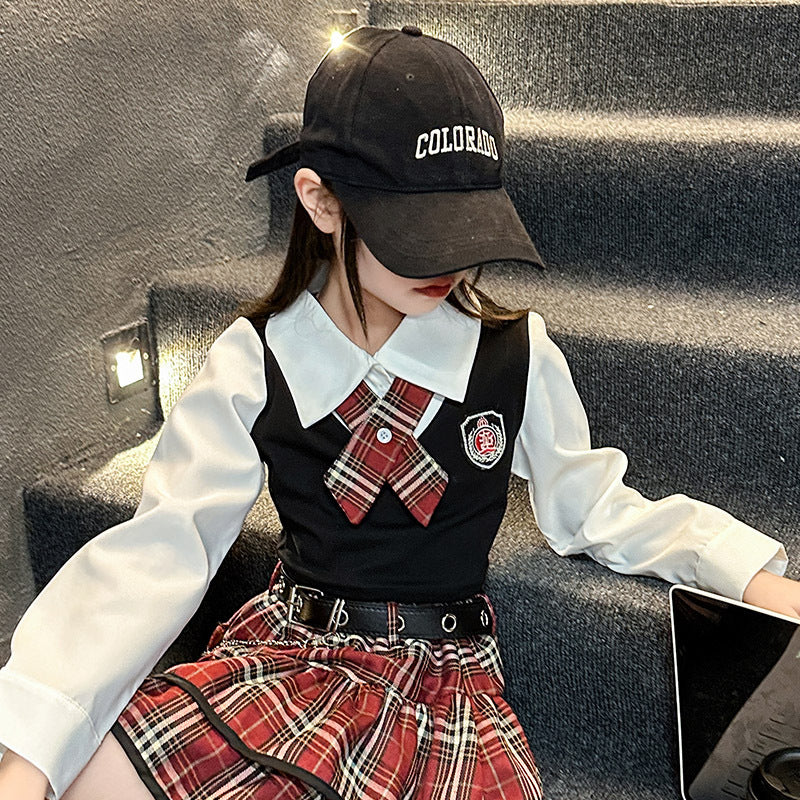 The Prep Maverick | Girls’ Tiger-Graphic JK Plaid Uniform Set
