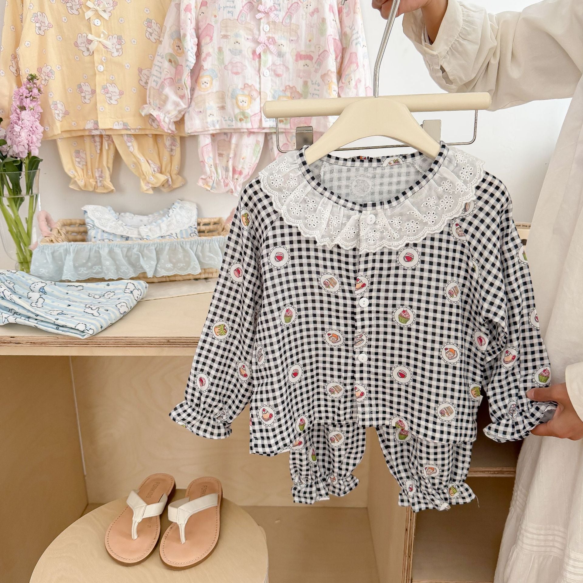 Girls Lace Pajamas Set |Summer Pure Cotton Loungewear Double Layer