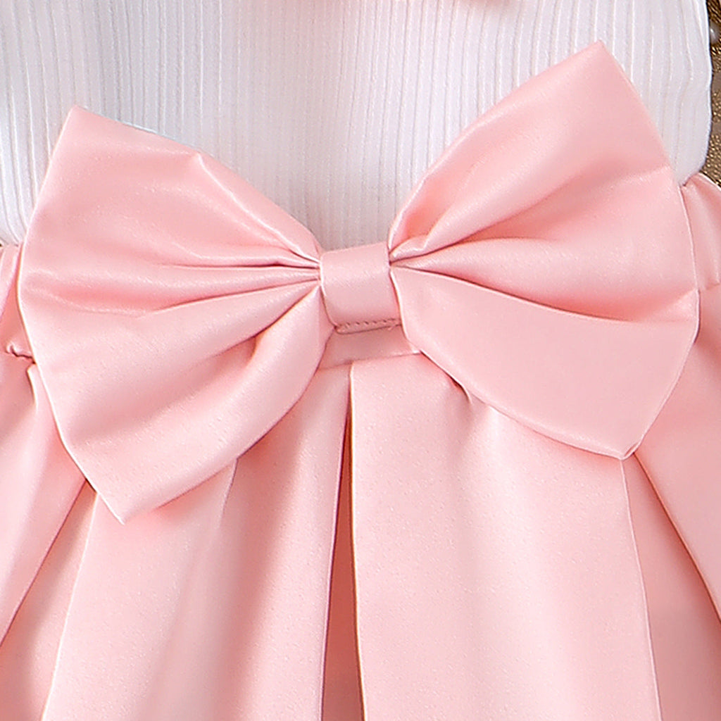 Girls Western Style Bubble Sleeve Turtleneck - Pleated Skirt & Bow Hat 3-Piece Set