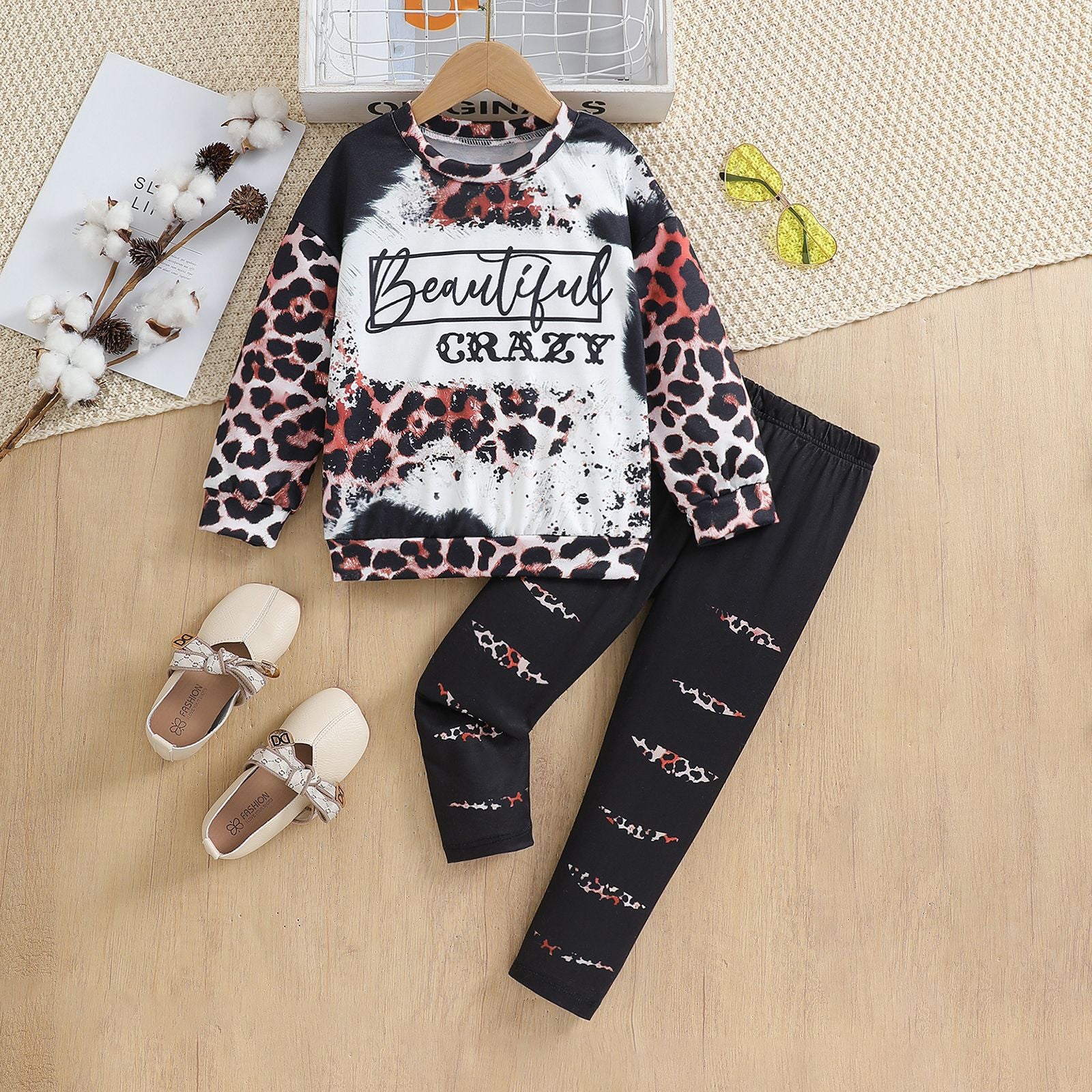 The Alpha-Wild | Girls’ Alphabet Leopard Print Sweater & Jogger Set